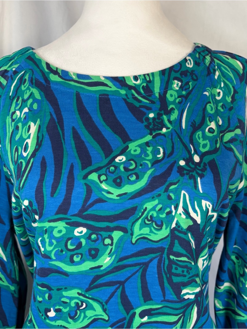 Lilly Pulitzer Elianna 3/4 sleeve Dress Indigo Breeze Shady Gators Blue/Green L - Picture 4 of 9